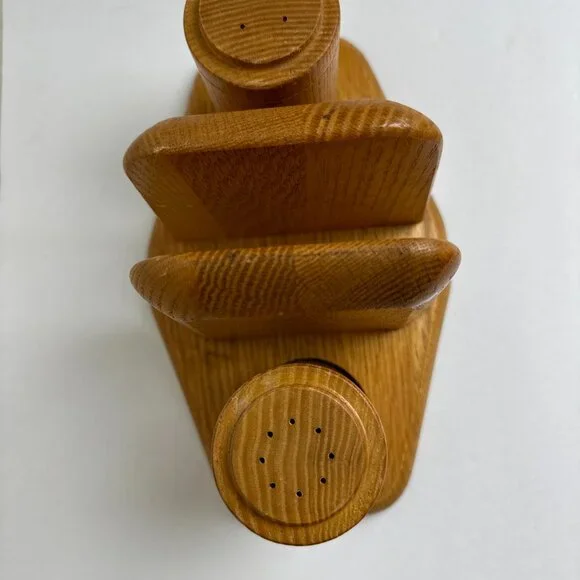 Vintage MCM Wooden Napkin Holder Salt & Pepper Shakers Farmhouse Cottege - Picture 5 of 15